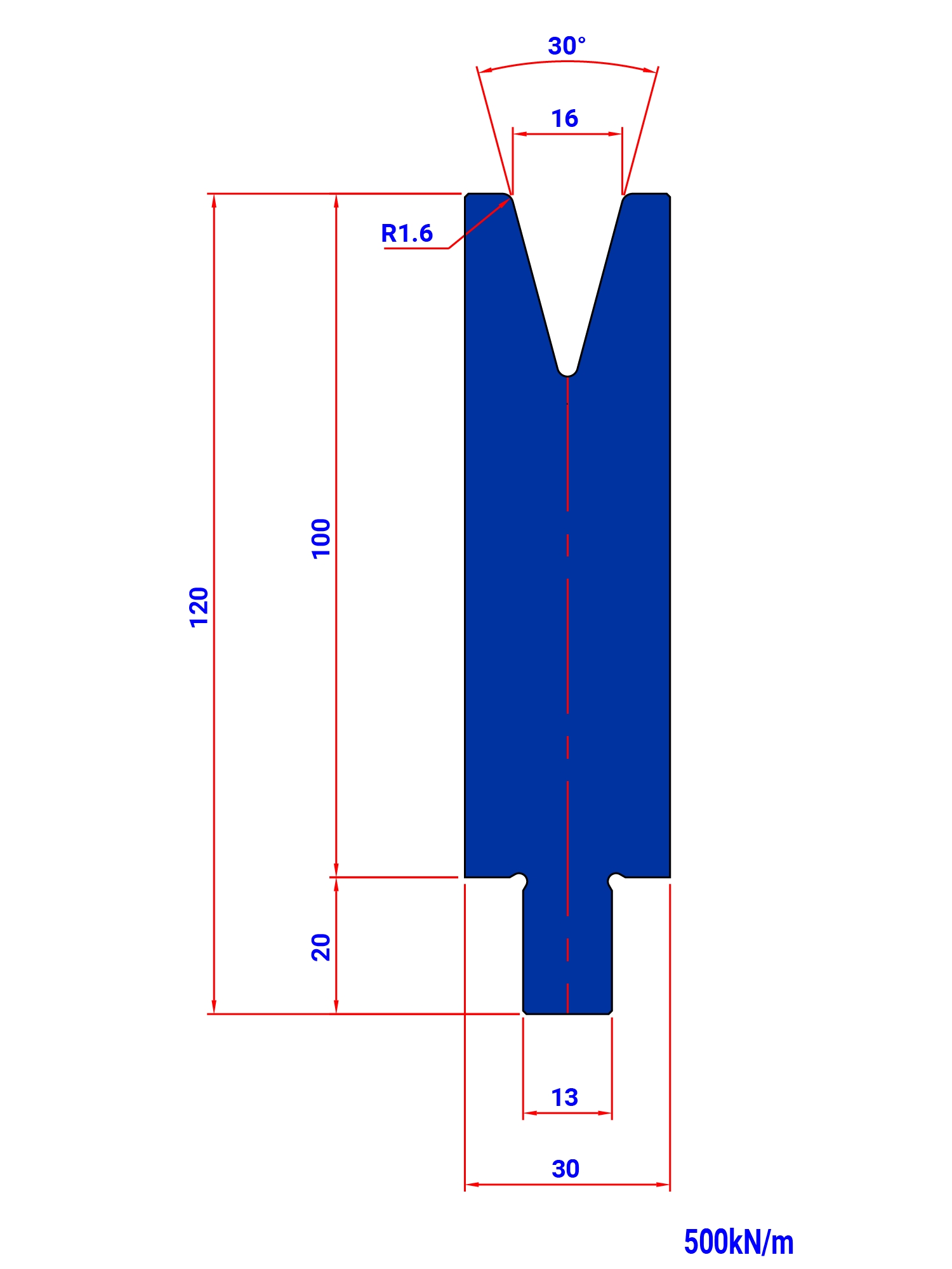 T16 30° H 100